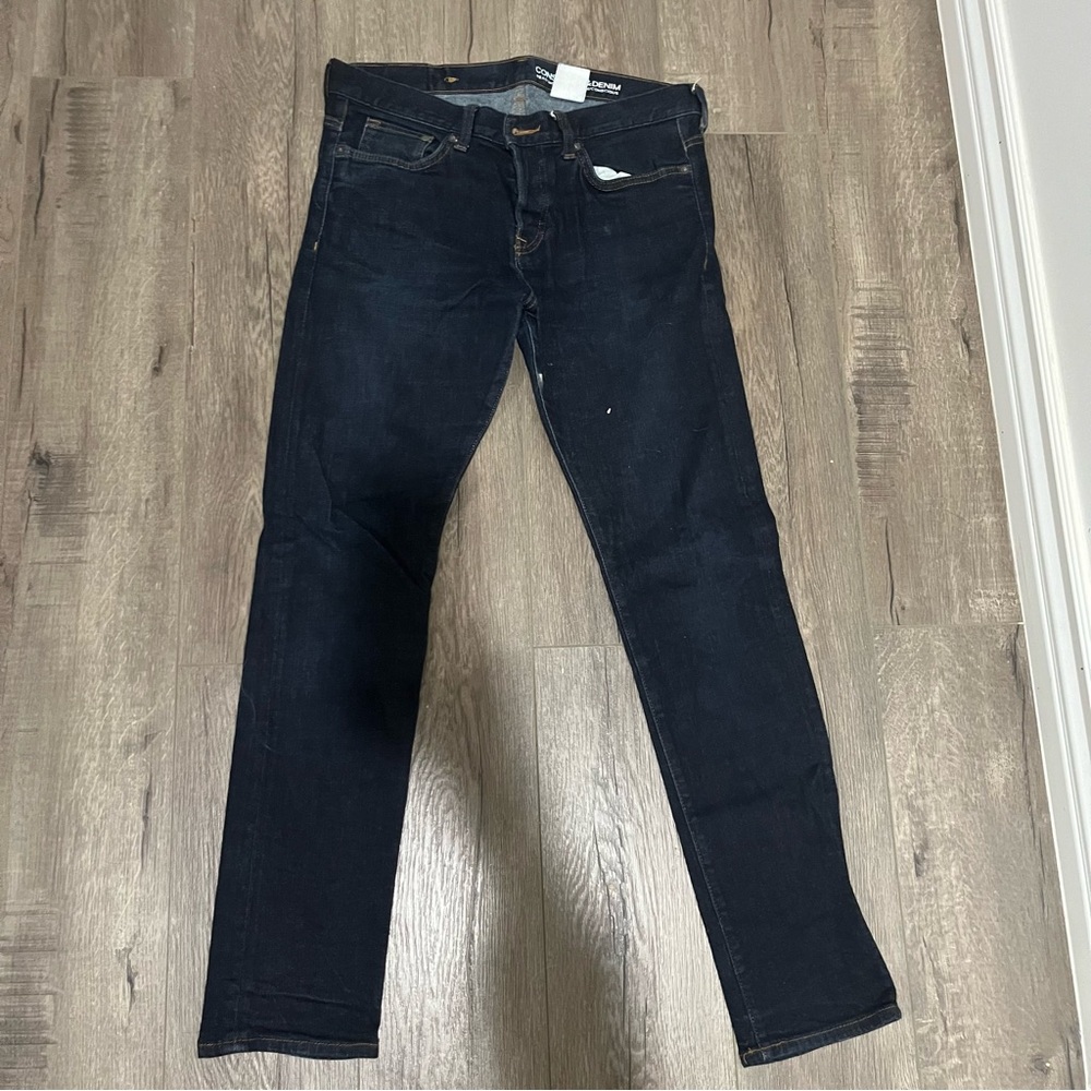 &Denim dark denim low waist slim jeans with button details